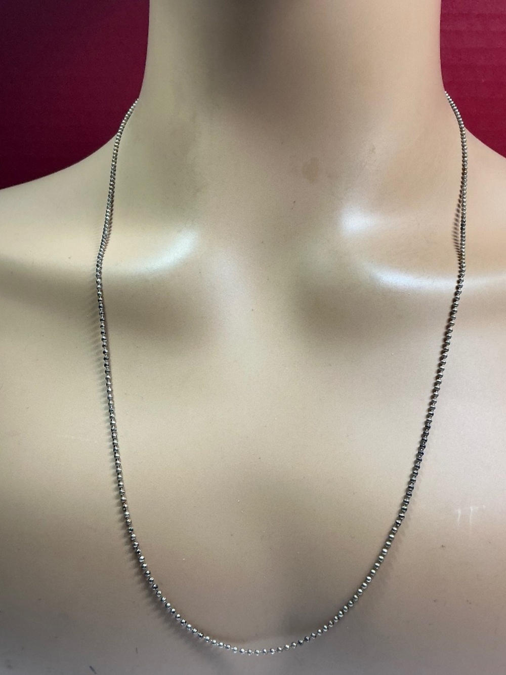 Sterling Silver Beaded Necklace / Chain. 24 inches long